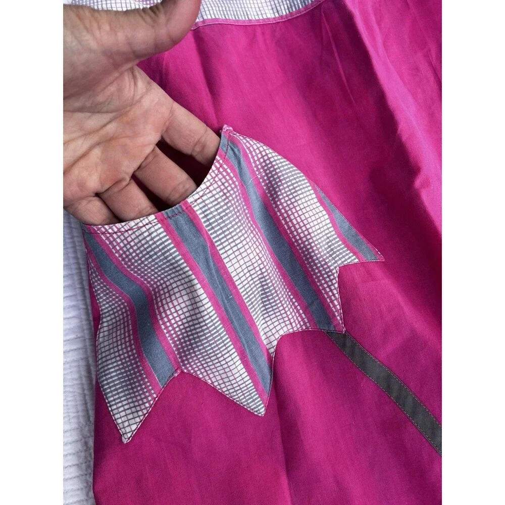 1960s Handmade Reversible Hostess Apron Pink Heart Pocket Tulip Retro Vintage